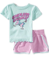 Under Armour Little Girls Short-Sleeve Endless Energy Jersey Lettuce Trim T-Shirt & Contrasting French Terry Shorts Set