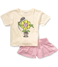 Under Armour Little Girls Short Sleeve Tennis Ball Flower T-Shirt & Flare Shorts 2-Piece Set