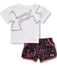 Under Armour Little Girls Short Sleeve Glitter Tee & Floral Print Shorts Set