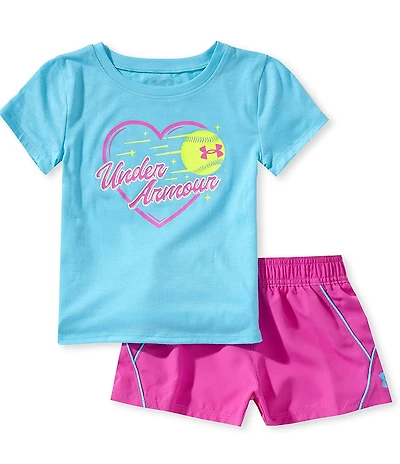 Under Armour Little Girls Short Sleeve Heart Graphic T-Shirt & Coordinating Ripstop Shorts Set