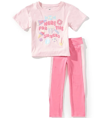 Under Armour Little Girls Short Sleeve Just Here For The Snacks Jersey T-Shirt & Color Block Circular-Knit Leggings Set