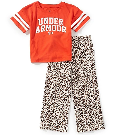 Under Armour Little Girls Short Sleeve Logo Jersey T-Shirt & Animal Printed Pull-On Circular Knit Pants Set