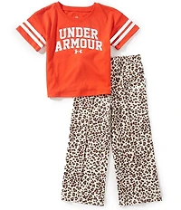 Under Armour Little Girls Short Sleeve Logo Jersey T-Shirt & Animal Printed Pull-On Circular Knit Pants Set