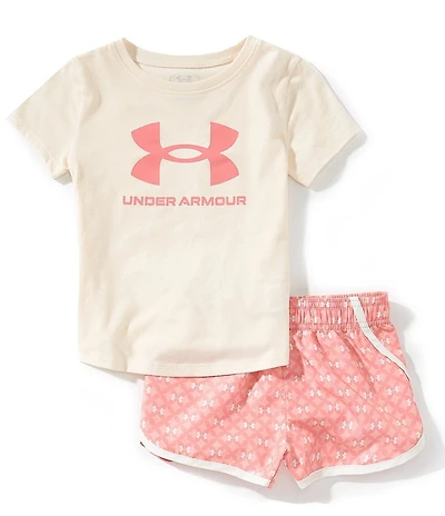 Under Armour Little Girls Short Sleeve Printed Woven Tee & Short 2-Piece Set