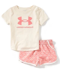 Under Armour Little Girls Short Sleeve Printed Woven Tee & Short 2-Piece Set