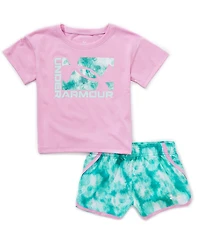 Under Armour Little Girls Short Sleeve T-Shirt & Blur Printed Shorts Set