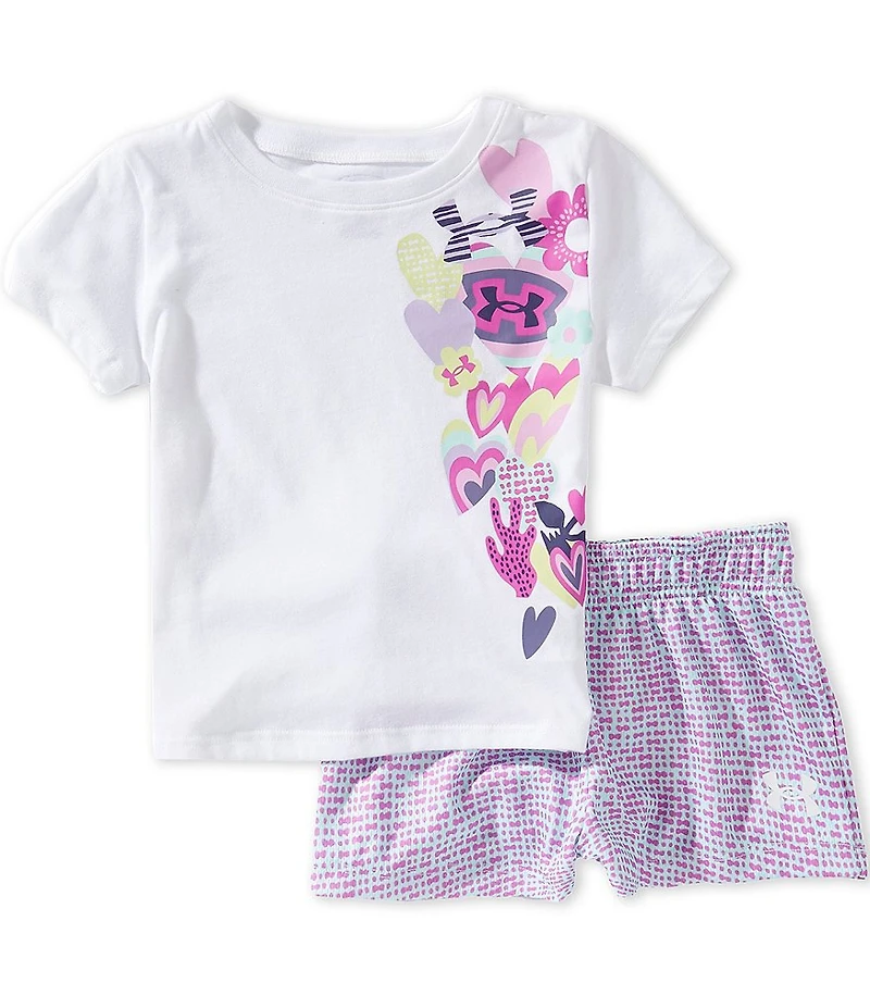 Under Armour Little Girls Short Sleeve T-Shirt & Printed Mesh Shorts Set