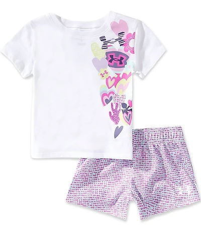 Under Armour Little Girls Short Sleeve T-Shirt & Printed Mesh Shorts Set