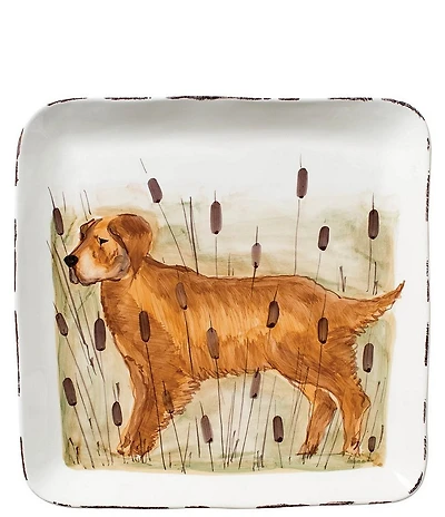 VIETRI Festive Fall Wildlife Hunting Dog Large Square Platter