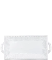 VIETRI Incanto Stone White Stripe Handle Rectangular Platter