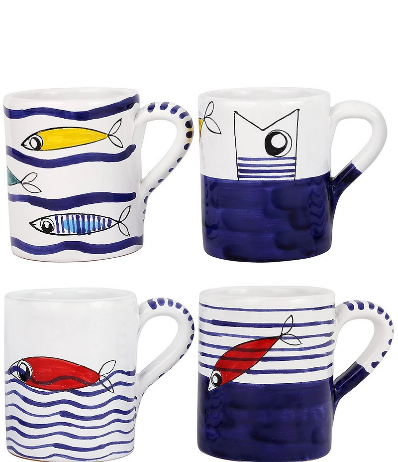 VIETRI Pesce Pazzo Assorted Coffee Mugs, Set of 4