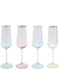 VIETRI Rainbow Novelty Assorted Champagne Flutes, Set of 4