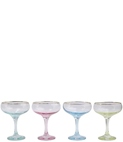 VIETRI Rainbow Novelty Assorted Coupe Champagne Glass Set of 4