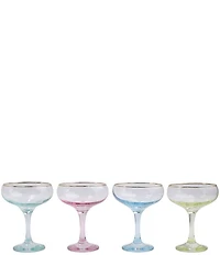 VIETRI Rainbow Novelty Assorted Coupe Champagne Glass Set of 4