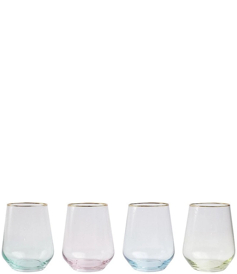 VIETRI Rainbow Assorted Novelty Stemless Wine Glass Set of 4