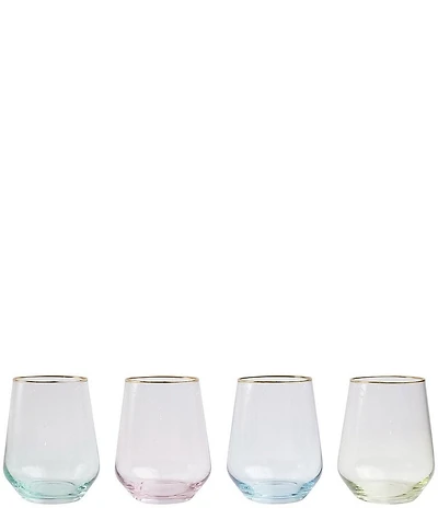 VIETRI Rainbow Assorted Novelty Stemless Wine Glass Set of 4
