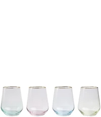 VIETRI Rainbow Assorted Novelty Stemless Wine Glass Set of 4