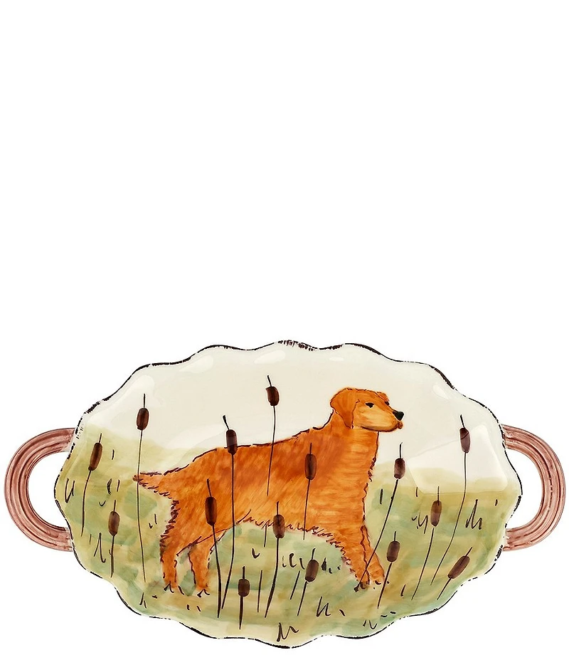 VIETRI Wildlife Hunting Dog Handled Oval Bowl