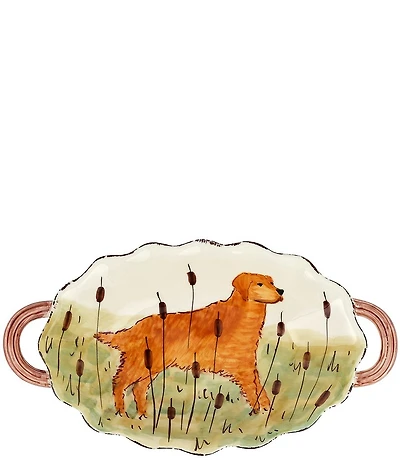 VIETRI Wildlife Hunting Dog Handled Oval Bowl