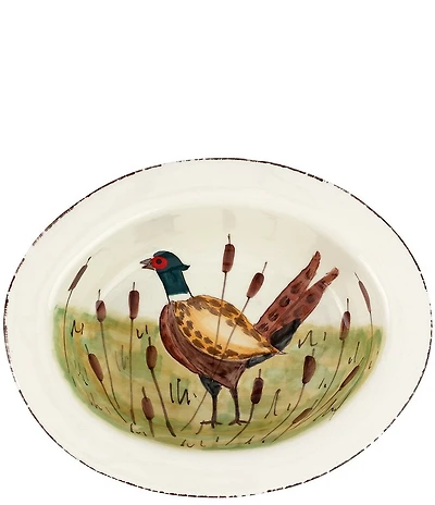 VIETRI Wildlife Pheasant Small Rimmed Oval Bowl
