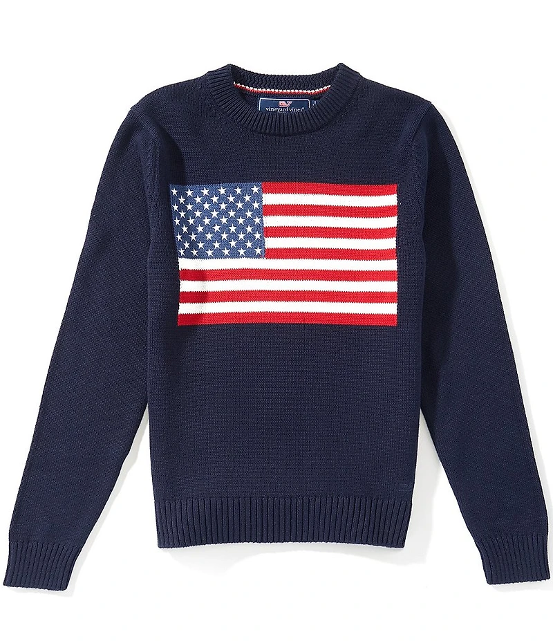 Vineyard Vines Big Boys American Flag Crew Neck Sweater
