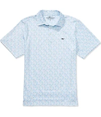 Vineyard Vines Palm Tree Print Sankaty Performance Stretch Short Sleeve Polo Shirt