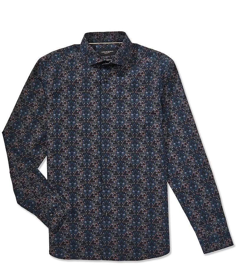 Visconti Abstract Print Stretch Long Sleeve Woven Shirt