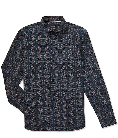 Visconti Abstract Print Stretch Long Sleeve Woven Shirt