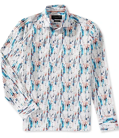 Visconti Abstract Print Stretch Long Sleeve Woven Shirt