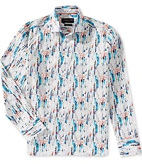 Visconti Abstract Print Stretch Long Sleeve Woven Shirt