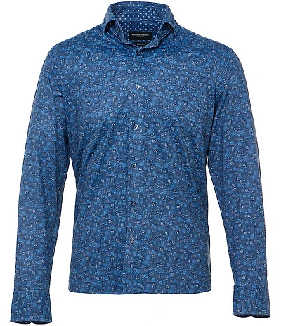 Visconti Big & Tall Abstract Geo Print Stretch Long Sleeve Woven Shirt