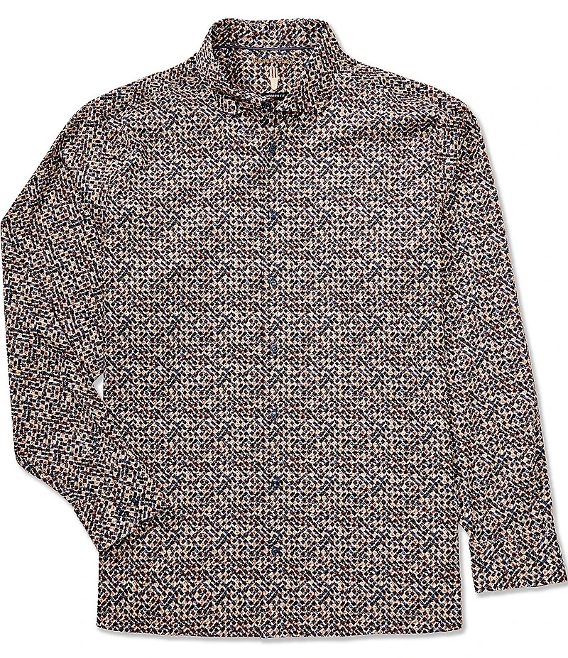 Visconti Big & Tall Abstract Print Big & Tall Stretch Long Sleeve Woven Shirt