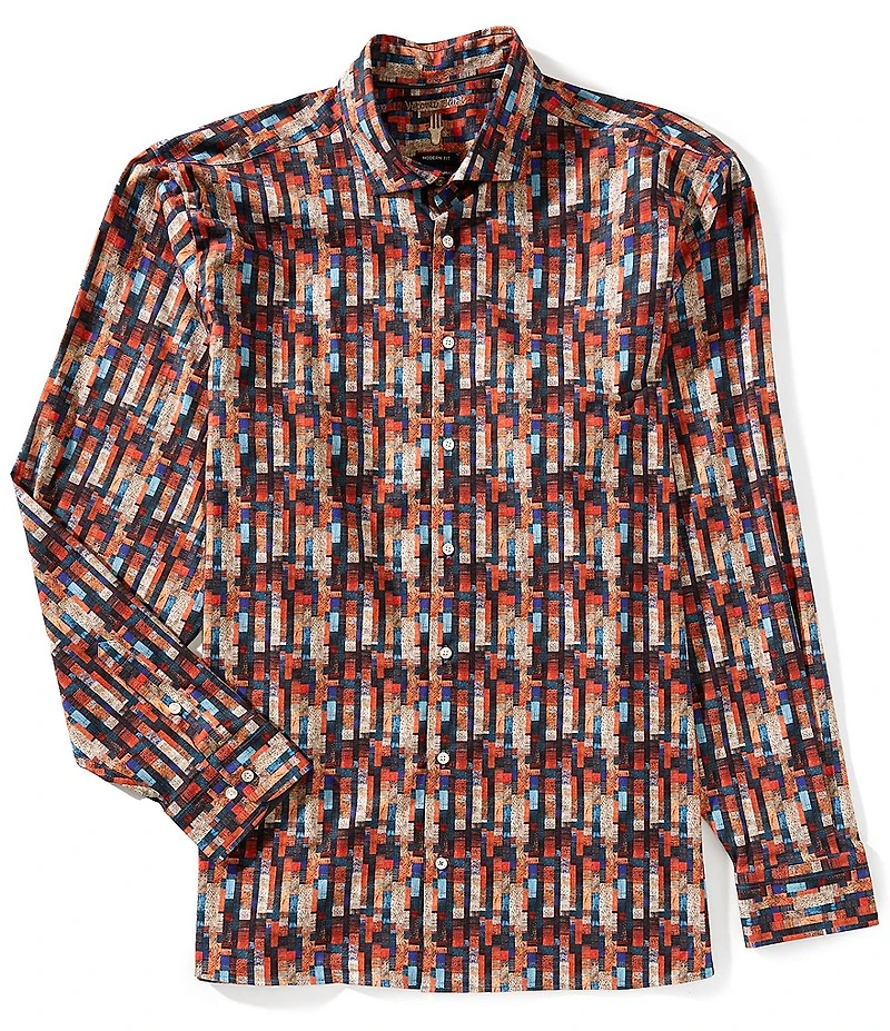 Visconti Big & Tall Abstract Print Big & Tall Stretch Long Sleeve Woven Shirt