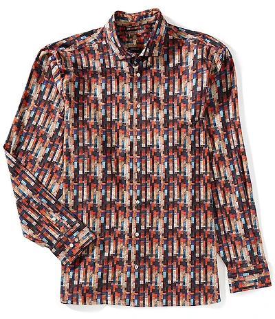 Visconti Big & Tall Abstract Print Big & Tall Stretch Long Sleeve Woven Shirt