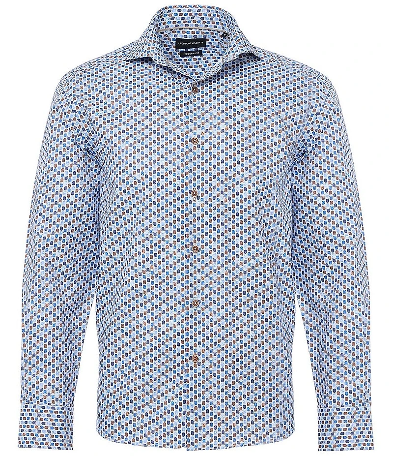 Visconti Big & Tall Allover Print Long Sleeve Woven Shirt