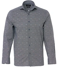 Visconti Big & Tall Mini Print Stretch Long Sleeve Woven Shirt