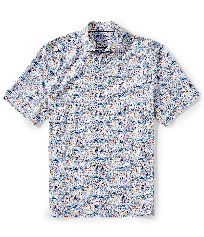 Visconti Big & Tall Sailboat Print Stretch Short Sleeve Woven Shirt