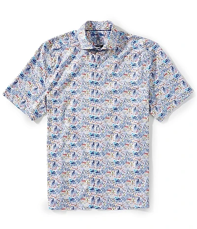Visconti Big & Tall Sailboat Print Stretch Short Sleeve Woven Shirt