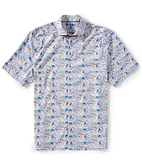 Visconti Big & Tall Sailboat Print Stretch Short Sleeve Woven Shirt