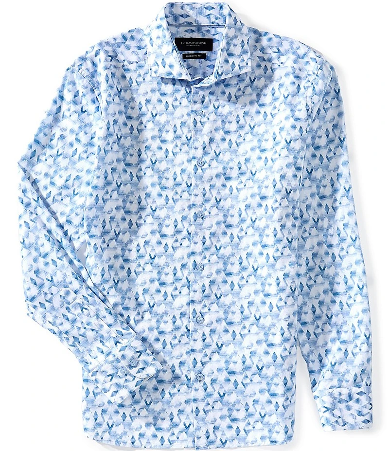 Visconti Diamond Print Long Sleeve Woven Shirt