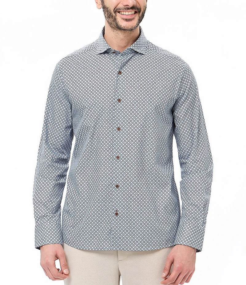 Visconti Geo Diamond Print Stretch Long Sleeve Woven Shirt