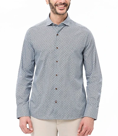 Visconti Geo Diamond Print Stretch Long Sleeve Woven Shirt