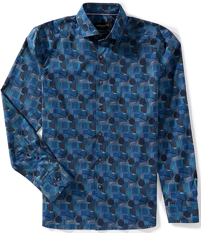 Visconti Geo Print Stretch Long Sleeve Woven Shirt