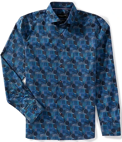 Visconti Geo Print Stretch Long Sleeve Woven Shirt