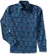 Visconti Geo Print Stretch Long Sleeve Woven Shirt