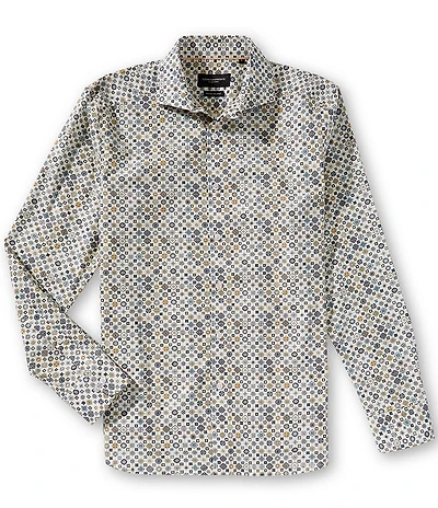 Visconti Medallion Print Stretch Long Sleeve Woven Shirt
