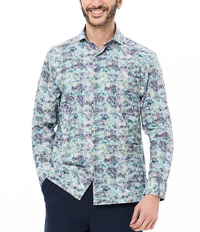 Visconti Multi-Leaf Print Stretch Long Sleeve Woven Shirt