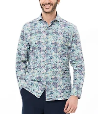 Visconti Multi-Leaf Print Stretch Long Sleeve Woven Shirt
