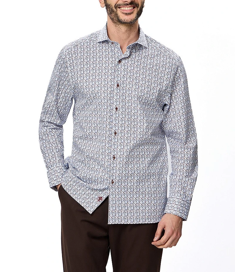 Visconti Multi Pin Print Long Sleeve Woven Shirt