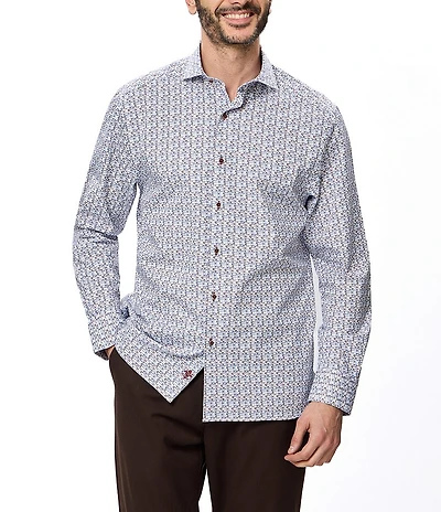 Visconti Multi Pin Print Long Sleeve Woven Shirt
